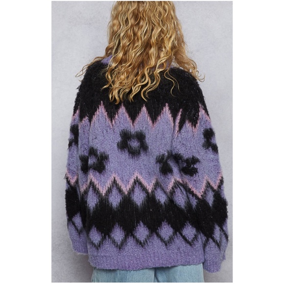 POL Purple Fuzzy Round Neck Floral Print Loose Fit Sweater top - Picture 7 of 7